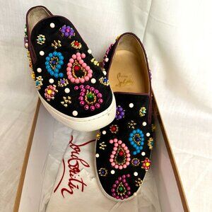 CHRISTIAN LOUBOUTIN Velvet Beaded Candy Boat Flats